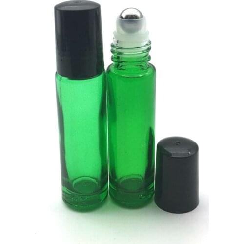 20pcs Empty 10ml Green Roller Glass Perfume Bottle 10cc Roll-On ball thick Essential Oil Sample Bottle Free Shipping