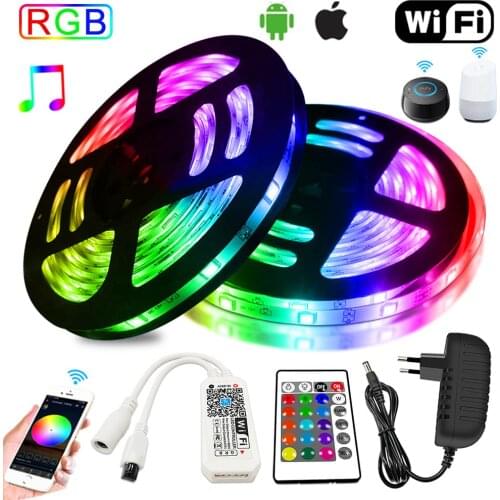 30M 25M 20M 15M Wifi Bluetooth LED Strips Lights RGB 5050 SMD Flexible 5M 10M Tape Diode Ribbon DC 12V Control For Bedroom