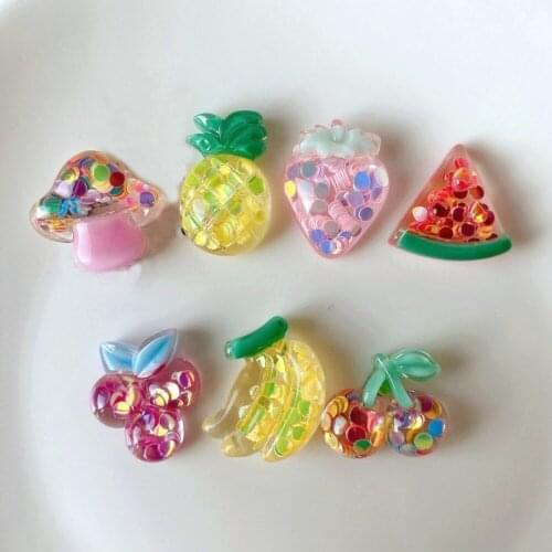 6pcs New Creative Cute Fruit Shiny Resin Jewelry Accessory Patch Diy Mobile Phone Case Material