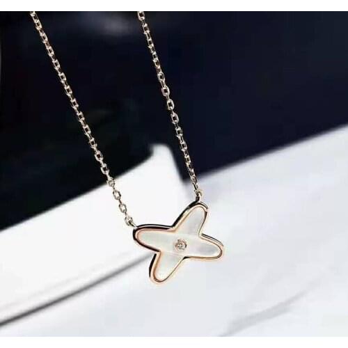 925 Sterling Silver Plated 18K Gold Necklace Cross X White Shellfish Necklace For Women Mother Daughter Gifts Fine Jewelry