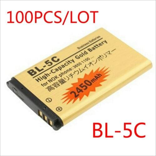 100pcs/lot High Capacity Golden battery BL5C BL-5C Battery for Nokia 1000 1010 1100 1108 1110 1111 1112 1116 BATTERY 5C