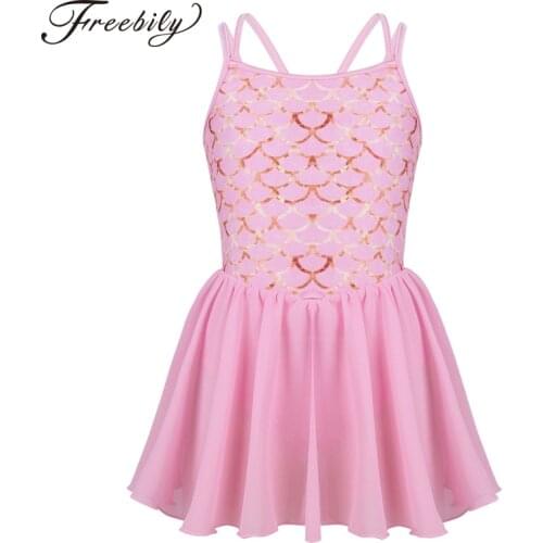 Girls Camisole Ballet Tutu Dress Gymnastics Leotard for Girl Fish Scales Print Ballet Leotards Kids Stage Lyrical Dance Costumes