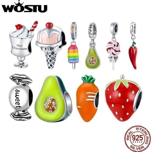 WOSTU Authentic 925 Sterling Silver Chili Strawberry Beads Charms Pendant Fit Bracelets Women DIY Fine Jewelry Gift Making