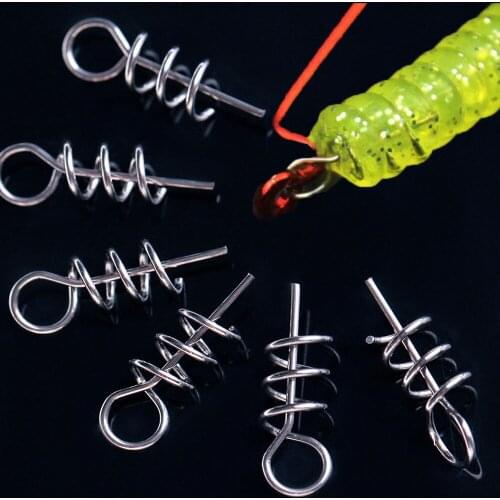 50 Pcs/Set Fishing Hook Soft Bait Spring Centering Pins Fixed Latch Needle Spring Twist Crank Lock For Soft Lure Latch