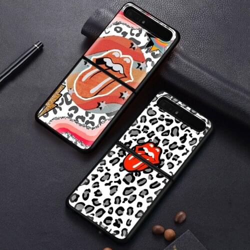 Phone Case For Samsung Galaxy Z Flip3 5G z flip Cover PC Black Hard Fundas Leopard Sexy Lips