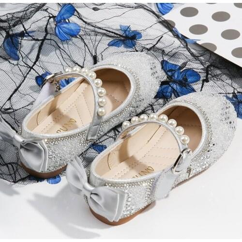 Children Fashion Leather Shoes Little Girls Pearl Bow Princess Shoes Kids Birthday Party Dance Party Performance Shoes