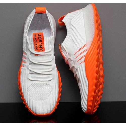 Breathable Mens Shoes Knitted Casual Sports Mesh Shoes Mens Running Lightweight Mesh Stretch Cloth Outdoor Jogging Sneakers