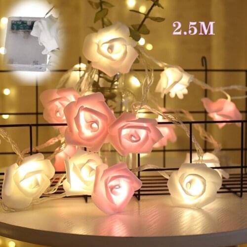 2.5M 20 LED Rose Flower Garland String Lights Battery Operated Fairy Lights Christmas Holiday for Valentine Wedding Party Decors