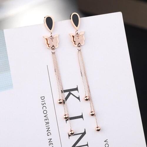 Korean Earings Fashion Jewelry Butterfly Tassel Earring Chain Earrings For Women Oorbellen Jewelry Stainless Steel