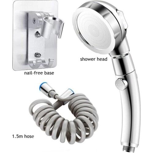 Golden Silver PVD Plating Bathroom Booster Shower Three-speed Switch Shower Head One Button Stop Water Wash Hair Showers Set