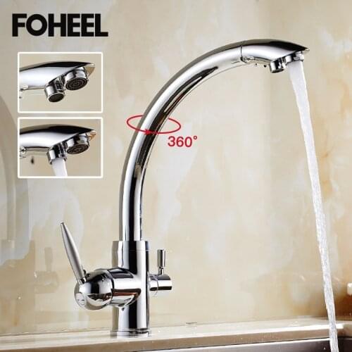 FOHEEL Filter Kitchen Faucet 360 Degree Rotation with Water Purification Features Dual Handle Single Hole Sink Mixer Tap Home