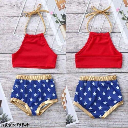Hot 2PCS Summer Kids Baby Girl Swimwear Start Print Bikini Beachwear Summer Swimsuit Bathing Suit