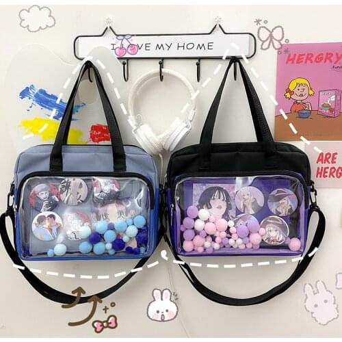 Japanese Harajuku College Style Cute JK Uniform Bag Transparent Badge Girl Cartoon Anime Messenger Pain Bag Shoulder Bag IB022