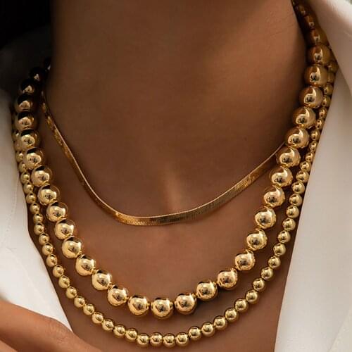 Multilayer Flat Snake Chain Necklace Womens Punk Hip Hop Large Acrylic CCB Beaded Handmade Necklaces Girl Party Jewelry