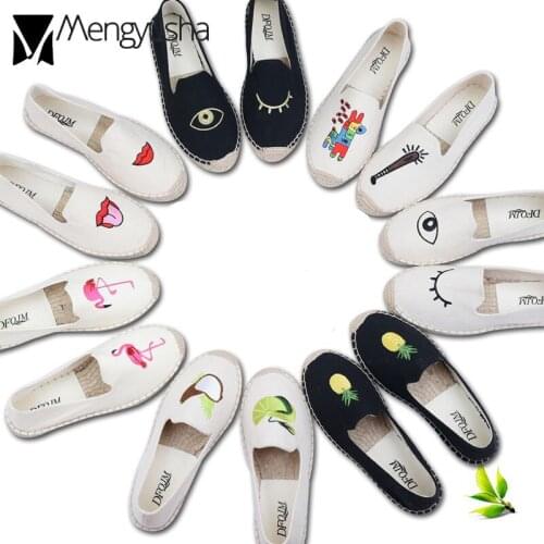 Multiple styles fisherman shoes woman embroider pattern espadrilles linen rope bottom loafers woman student cute cartoon flats