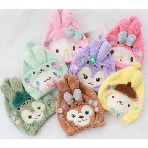 Cartoon Duffy Bear Stellalou Shelliemay Gelatoni Pompompurin Shower Cap Dry Hair Cap Hair Fast Drying Dryer Towel Bath Wrap Hat