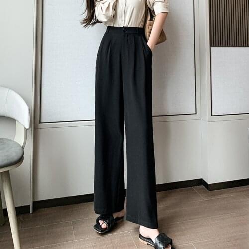 Spring Summer 2021 New Elastic Waist Suit Wide-Leg Pants Women High-Waist Drape Trousers Thin Straight Casual Pants D5362