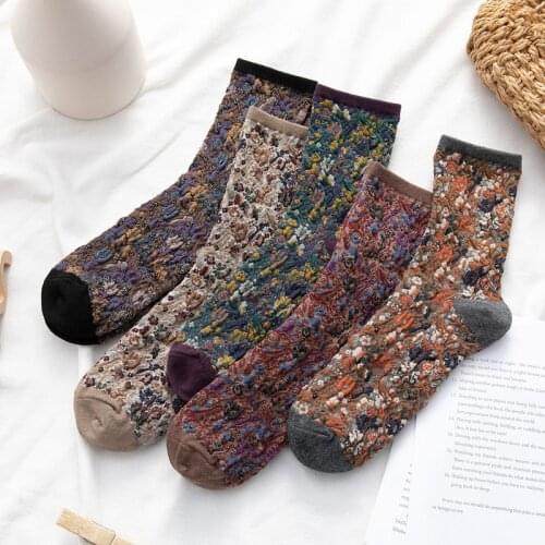 New European Palace Style Womens Socks Retro Bubble Three-dimensional Flower Pile Socks Sweet Socks Female Silver Onion Cotton