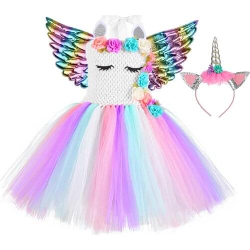 Children Unicorn Role Dance Performance Dress Baby Girls Summer Clothes Rainbow Tutu Dress Kid Birthday Party Cake Smash Outfits