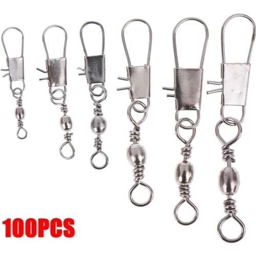 100pcs Bearing Swivel Fishing Connector Mixed Size 2#-14# Barrel Rolling Solid Rings For Fishhook Lure Link Tackle