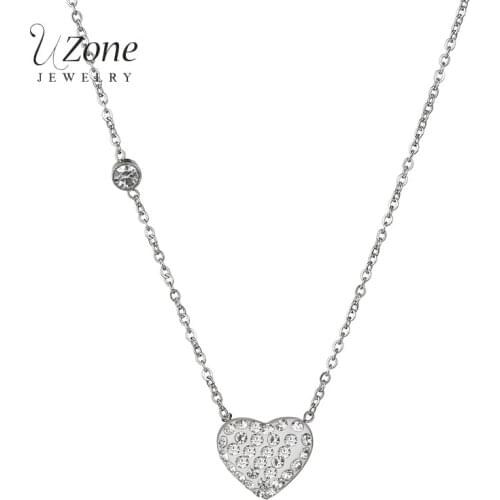 UZone Luxury Crystal Love Heart Pendant Necklace Stainless Steel Chain Necklaces For Women Bridal Wedding Gift Charm Jewelry