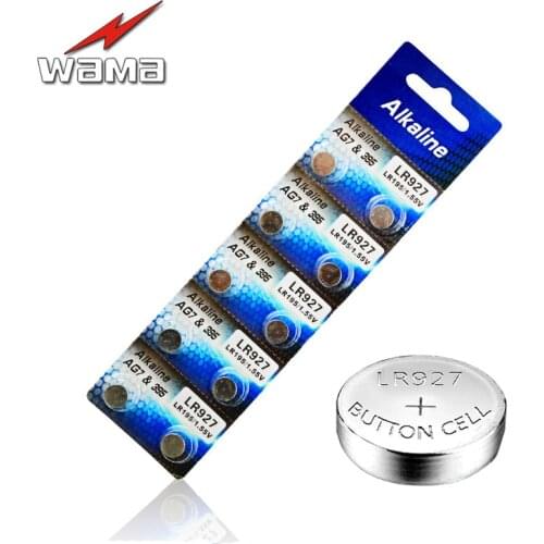 40pcs/lot Wama AG7 Alkaline 1.55V Button Cell Battery Single Use LR927 LR57 SR927W 399 GR927 395A Watch Toys Remote Batteries