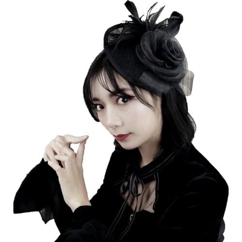 British Style Bridal Hat Ostrich Feather Hats Vintage Linen Tiara Hair Accessories Dress Hat