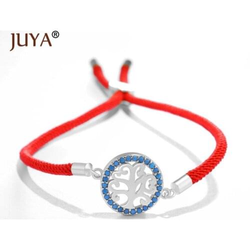 Blue Zircon Life Tree Pendant Bracelet Bangle 6 Colors Rope Chain Adjustable Red String Charm Bracelets for Women Lucky Jewelry