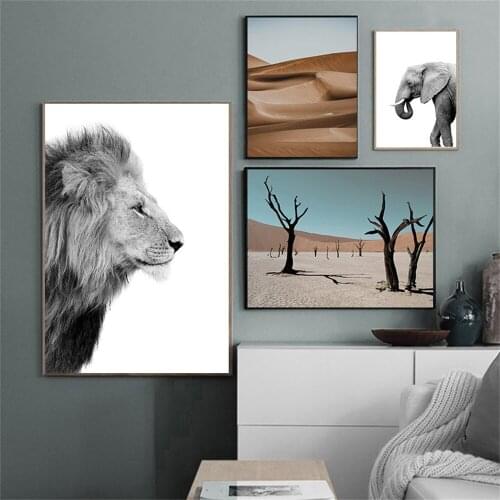 Scandinavian Decoration Picture Wall Art Poster Animal Lion Elephant Desert Canvas Print Painting Living RoomBedroom Home Decor