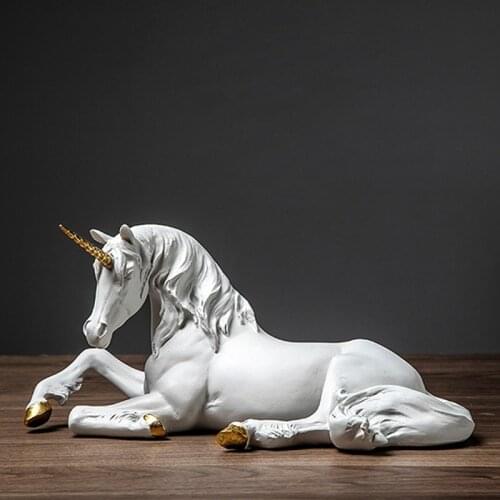 Nordic Resin White Unicorn Horse Sculpture Modern Art Figurines Home Decor Living Room Fairy Garden Decoration Childrens Gift