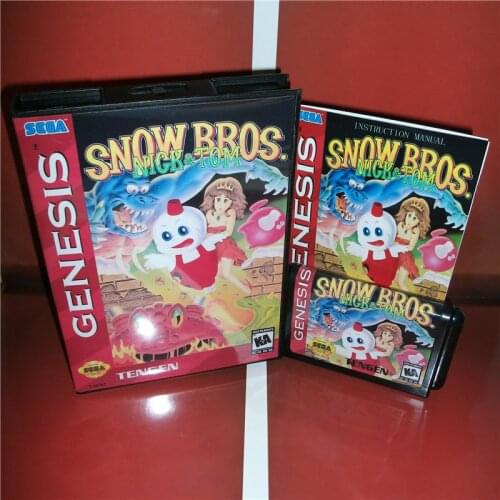 Snow Bros. US Cover with box and manual For Sega Megadrive Genesis Video Game Console 16 bit MD card
