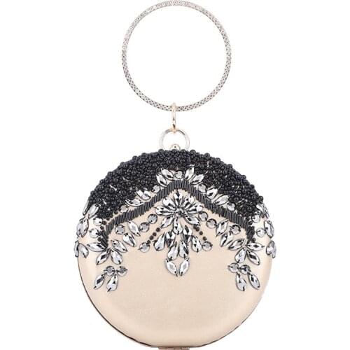 Rhinestone Clutch And Purse For Wedding Pu Leather Top Handle Hand Bags Women Silver Circle Ring Handbag Party Evening Totes