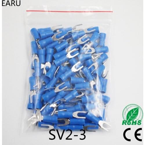 SV2-3 Blue Cold pressed terminals Cable Wire Connector 100PCS/Pack Insulated Terminals Connector for 22AWG-16AWG cable 2.5-3 SV