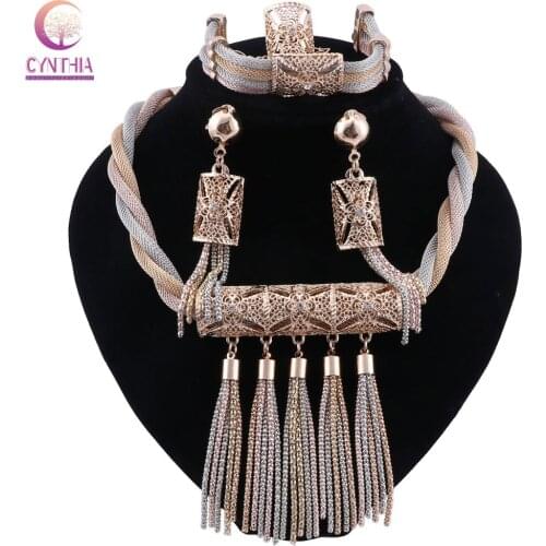 CYNTHIA Bridal Gift Fashion Dubai Jewelry Sets Nigerian Wedding Wholesale Design African Gold-color Jewelry Set Accessories