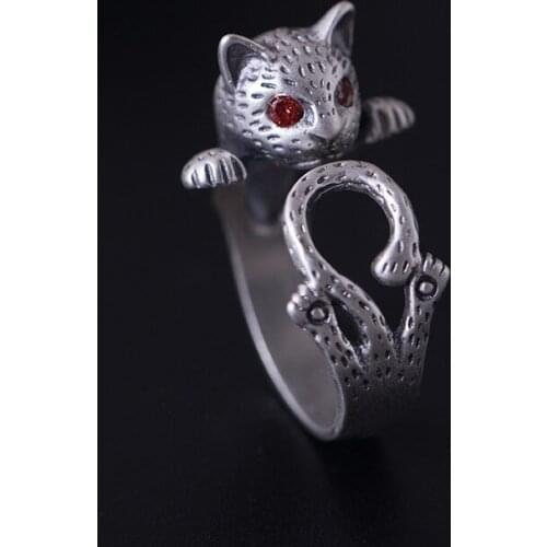 Cat cz vintage open ring 925 sterling silver Jewelry Vintage Adjustable rings for gift free size ring