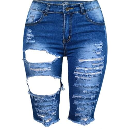 Summer High waist Jeans Women Ripped Hole Denim Pants Capris Vintage Tassel Skinny Cool Jeans Female