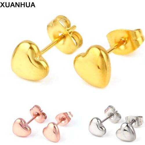 XUANHUA Stainless Steel Heart Earrings Fashion Jewelry Stud Earrings For Women Jewelry Brincos Earrings 2019 Women Accessories