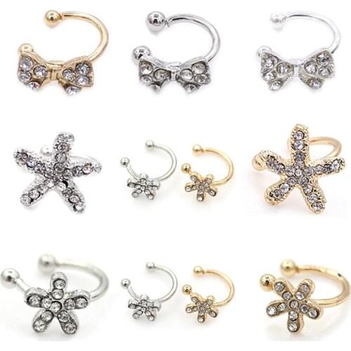 Crystal Bowknot Clip Earrings For Women Flower Starfish Earing Without Hole Jewelry Fake Earring Korean Ear Clip Earings S119