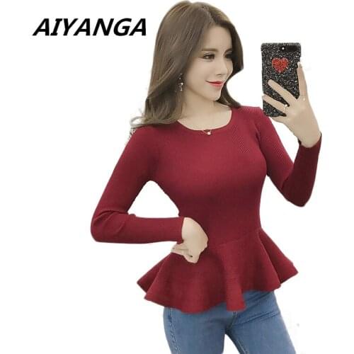 Autumn Winter New fashion slim Elasticity Knitted Cotton under shirts tops for women pullovers knitting Sweater Speaker hem top