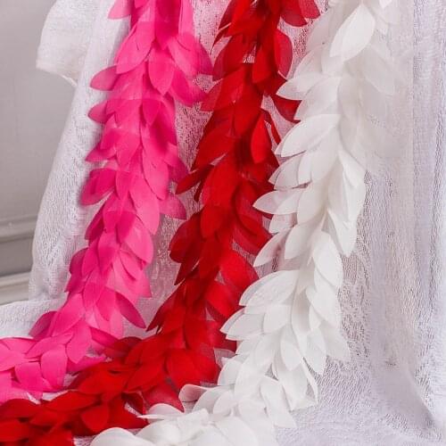 Zsbszc High quality 2yards chiffon leaf lace trim chiffon strip 14 colors 3D Chiffon DIY 12cm Width lace trim lace ribbon XF11