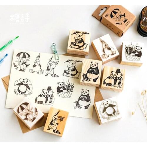 1 Pcs Cute Panda and Rabbit Animal Series Wooden Rubber Seal Stamps for Scrapbooking Diary DIY Photo Album Cards Standard Stamp