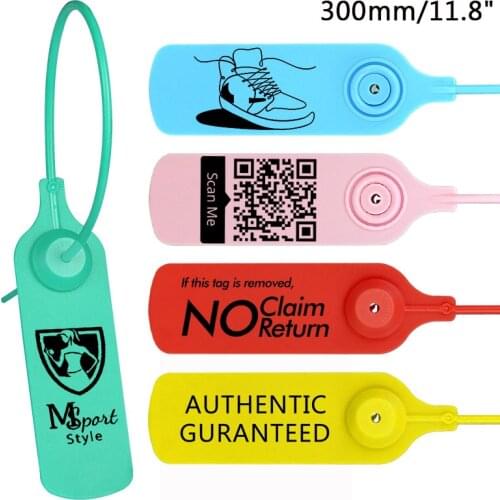 100Pcs Custom Clothing Hang Tags Plastic Disposable Zip Ties for Garment Logo Brand Luaagae Shoes Bag Label 11.8"