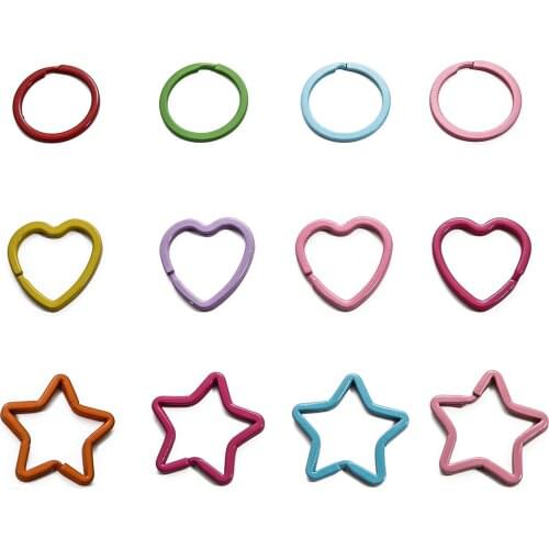 4pc Split Ring Heart Star Apple Keychains Metal Key Chain Ring Split Rings Unisex Keyring Keyfob Accessories DIY