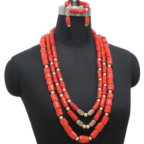 4ujewelry African Bridal Jewelry Sets 3 Layers Nigerian Women Wedding Jewellery Set Nature Coral Beads Jewelry Set 2019 3 Pieces