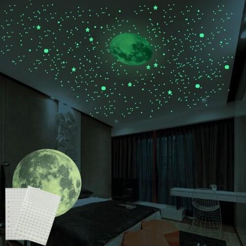 414pcs 3D Luminous Moon Star Wall Sticker Set Glow In The Dark Wall Decal For DIY Kids Room Bedroom Living Room Home Decoration