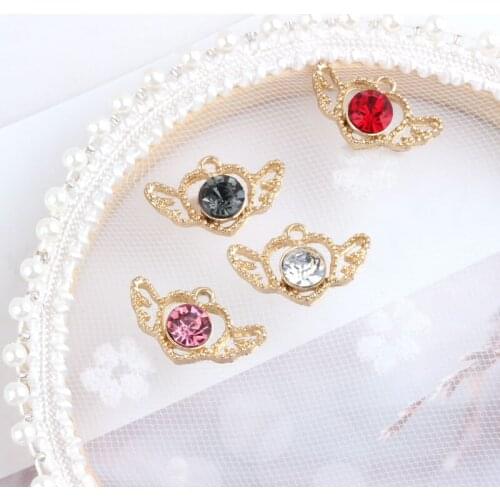 50pcs/lot color rhinestone core decoration cartoon hearts wings shape alloy floating locket charms diy jewelry earring pendants