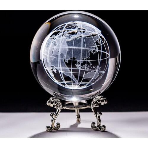 6cm Laser Engraved Earth Miniature Crystal 3D Ball Glass Globe Sphere Glass Paperweight Craft Ornament Home Decoration Figurine