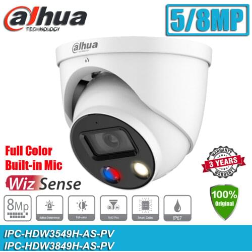 Dahua IPC-HDW3849H-AS-PV 8MP Full Color POE Active Deterrence Eyeball WizSense CCTV Network IP Camera HDW3849H-AS-PV
