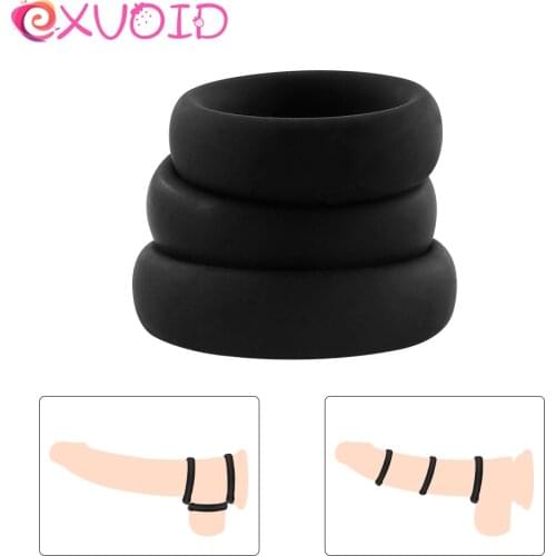EXVOID Elastic Penis Ring Delay Ejaculation Sex Toys for Men Erection 3PCS Big Cock Ring Sex Shop Scrotum Bind Silicone Black