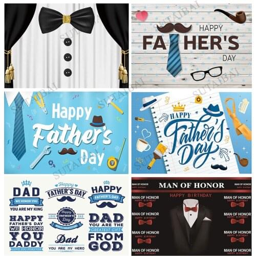Happy Fathers Day Backdrop Blue Bow-tie Beard Party Gift Father Photo Background Dad Daddy Family Party Decoration Wallpaper
